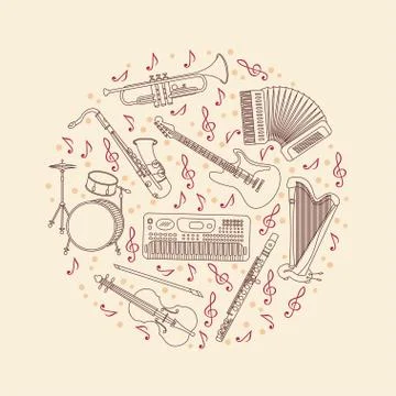 Music instruments thin line icon set for web and mobile Stock Illustration