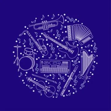 Music instruments thin line icon set for web and mobile. Stock Illustration