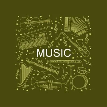 Music instruments thin line icon set for web and mobile. Stock Illustration