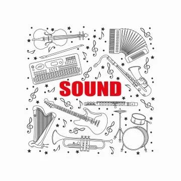 Music instruments thin line icon set for web and mobile Illustrazione stock