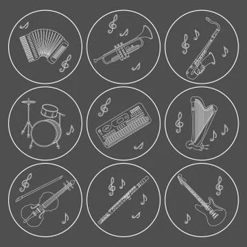 Music instruments thin line icon set for web and mobile Stock Illustration