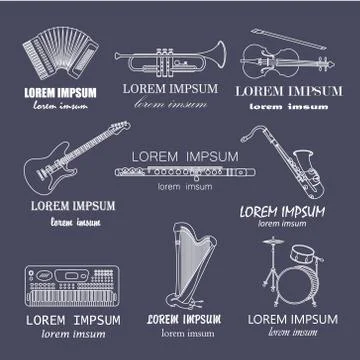 Music instruments thin line icon set for web and mobile Stock Illustration