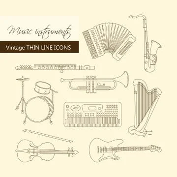 Music instruments thin line icon set for web and mobile. Stock Illustration