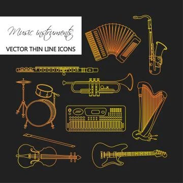 Music instruments thin line icon set for web and mobile Stock Illustration