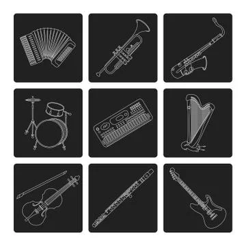 Music instruments thin line icon set for web and mobile Stock Illustration