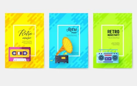 Music instruments vector cards set. Audio tools template of flyer, magazines Illustrazione stock