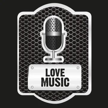 Music label with grid pattern over black backgound, vector illustration Illustrazione stock