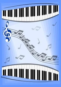 Music leaflet with notes, piano keyboard and treble clef Stock Illustration