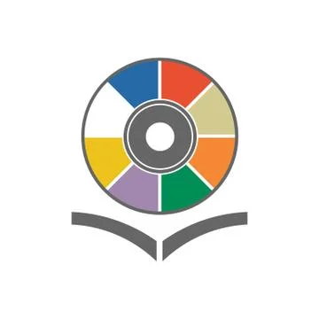 Music library with colored cd disc and open book vector illustration isolated Stock Illustration
