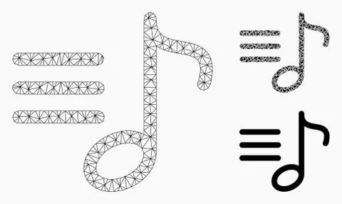 Music List Vector Mesh Wire Frame Model and Triangle Mosaic Icon Stock Illustration