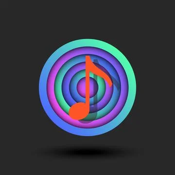 Music logo 3d round shape, musical note symbol and abstract circles sound w.. Stock Illustration