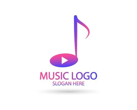 Music logo template. Musical note and vinyl record with play icon vector de.. Stock Illustration