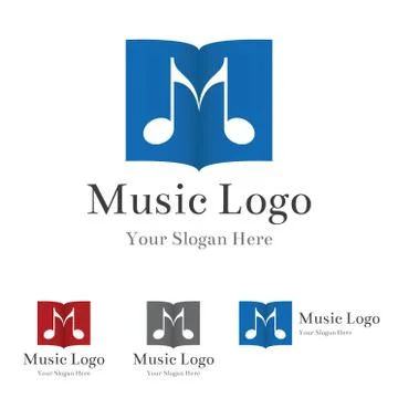Music logo template. Two notes and music sheet forming letter. Illustrazione stock