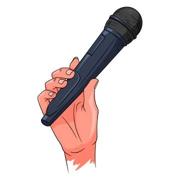 Music. Microphone in hand. A tool for increasing the sound. Cartoon style. Stock Illustration