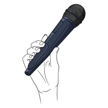 Music. Microphone in hand. A tool for increasing the sound. Cartoon style. Stock Illustration