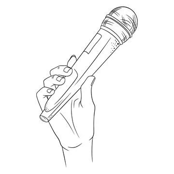 Music. Microphone in hand. A tool for increasing the sound. Line style. Stock Illustration