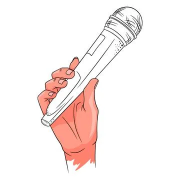 Music. Microphone in hand. A tool for increasing the sound. Cartoon style. Stock Illustration