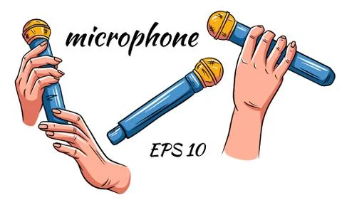 Music microphone set. Microphone in hands vector Stock Illustration