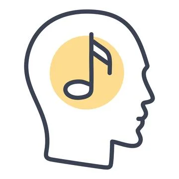 Music in the mind icon. A simple icon of a head with a musical note inside,.. Stock Illustration