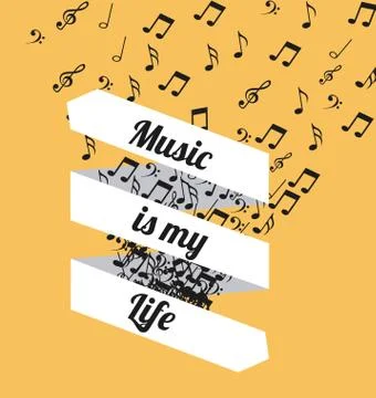 Music is my life message, with notes, vector illustration Illustrazione stock