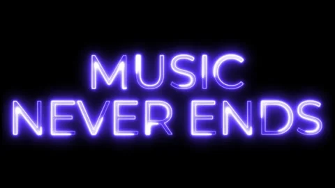 Music Never Ends Neon Text Animation | Modern Loop Motion Graphic Video stock 320880340