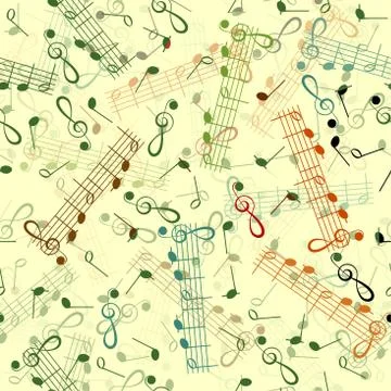 Music notation repeating pattern on a yellow background Stock Illustration