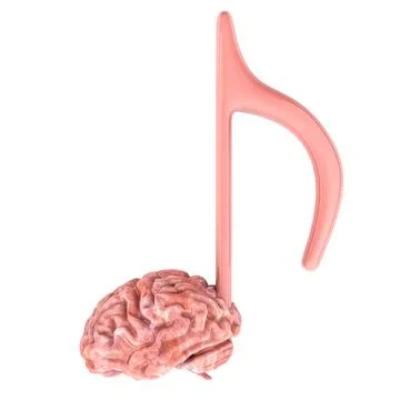 Music note with brain, 3D rendering Stock Illustration