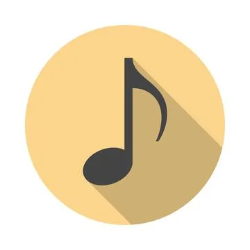 Music note circle icon with long shadow. Flat design style. Stock Illustration