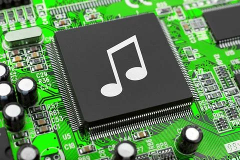 Music note on computer chip Music note on computer chip - technology conce... Stock Photos