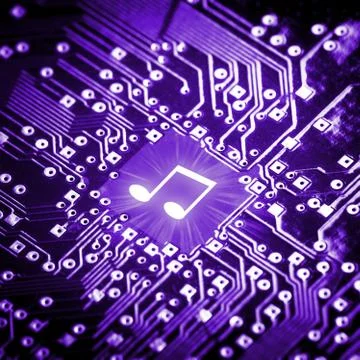 Music note on computer chip Foto stock