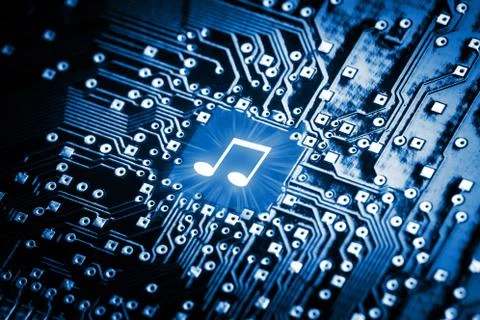Music note on computer chip Stock Photos