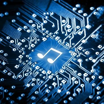 Music note on computer chip Stock Photos