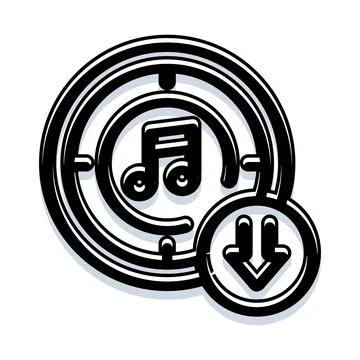 Music note downloading process icon black and white イラスト素材