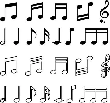 Music note flat and line icon set, Music key symbol. song bites. sound tone.. Stock Illustration