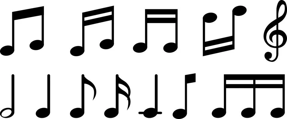 Music note flat icon set, Music key symbol. song bites. sound tone notes co.. Stock-Illustration