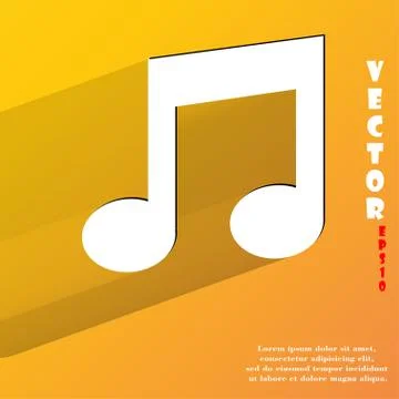 Music note. Flat modern web button with long shadow and space for your text. 스톡 일러스트