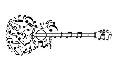 Music note guitar shape isolated on white background, vector illustration Stock Illustration