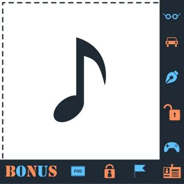 Music note icon flat Stock Illustration