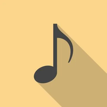 Music note icon with long shadow. Flat design style. Stock Illustration