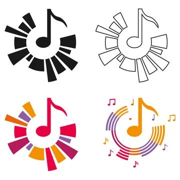 Music note icon set vector sound wave equalizer logos isolated on white Stock Illustration