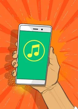 Music Note icon on Smartphone screen. Cartoon vector illustrated mobile phone Stock Illustration