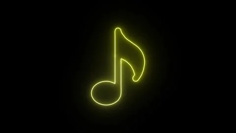 Music note icon with yellow neon light effect appearing on black background.. Stock Footage 345548147