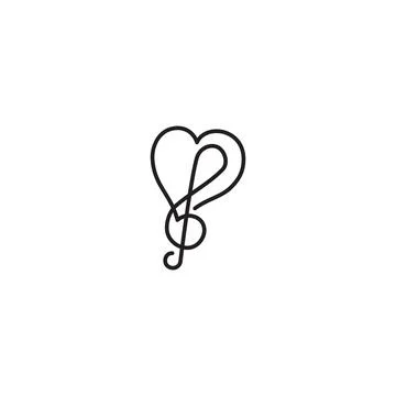 Music note love monoline. Vector hand drawn line icon template Stock Illustration