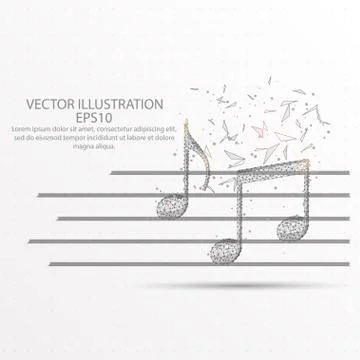 Music note low poly wire frame on white background. Stock Illustration