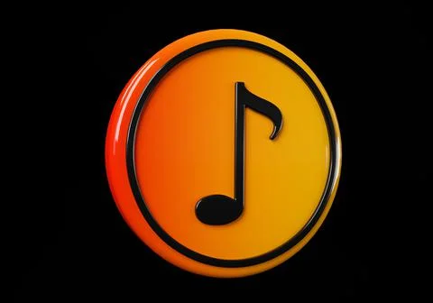 Music note media button. buttons. Shiny icon with yellow frame and with refle 库存插图