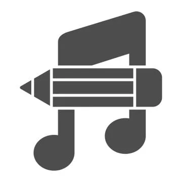 Music note with pencil solid icon, school concept, studying at music school sign Stock Illustration