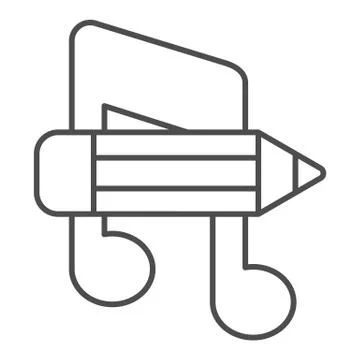 Music note with pencil thin line icon, school concept, studying at music school Stock Illustration