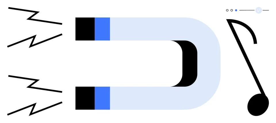 Music note pulled by U-shaped magnet with energy lines and volume control sli Stock Illustration