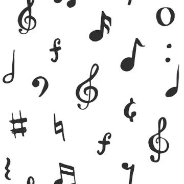 Music note seamless pattern vector illustration. Hand drawn sketched doodle m Stock Illustration