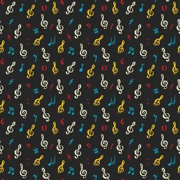 Music note seamless pattern vector illustration. Hand drawn sketched doodle m Stock Illustration